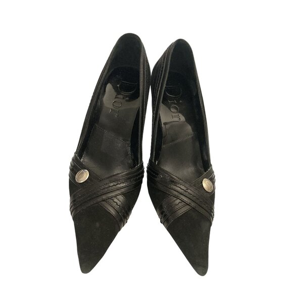 Christian Dior womens size 6.5 Black Suede  Leather Pointed Toe Pumps  Italy - Picture 1 of 8